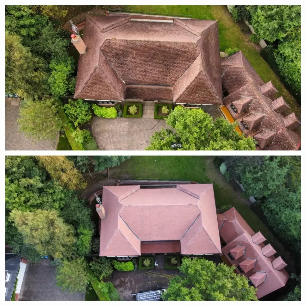 roof cleaning before and after photo from Tyne and Wear